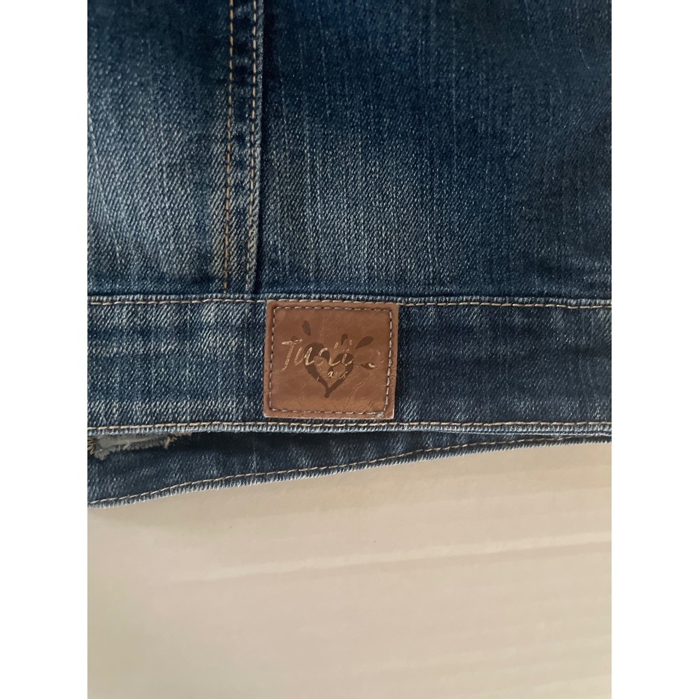 Justice Girls Blue Denim Vest Rhinestone Collar Cropped Jean Jacket Casual Sz 10 - Picture 6 of 8